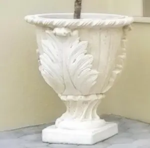 Extra Large White Cast 'New Leaves' Pot With Stylish Leaf Design