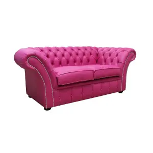 Chesterfield 2 Seater Sofa Settee Vele Fuchsia Pink Leather In Balmoral Style