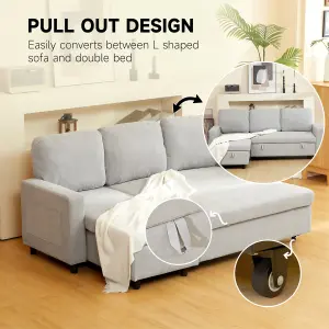 HOMCOM Pull Out Sofa Bed L Shape Corner Sofa w/ Reversible Chaise Light Grey