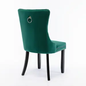 Pair of Lux Green Velvet Kitchen Dining Chairs with Knocker Wing Back Bedroom Office Chairs