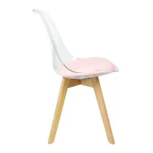 Soho Clear and Blush Pink Plastic Dining Chair with Squared Light Wood Legs