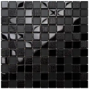 Glass mosaic on mesh for bathroom or kitchen 300mm x 300mm - Carbon