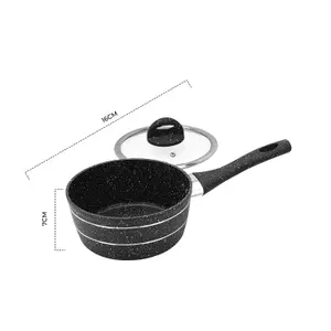 Royalford 18Cm Saucepan, Induction Safe Cookware, Non-Stick Granite Coating, Aluminium Multipurpose Sauce Pot, Black