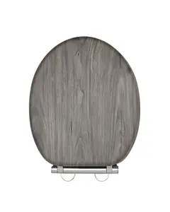 AQUALONA Grey Oak Effect Toilet Seat - MDF Wood with Soft Close and One Button Quick Release