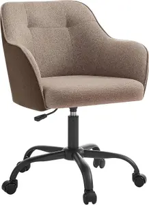 SONGMICS Swivel Office Chair, Desk Seating, Chic Makeup Vanity Style, Adjustable Height, Armrest Support, Walnut Brown