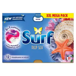 Surf 3 in 1 Laundry Washing Detergent Capsules Deep Sea, 102 Washes, 2Pk