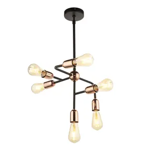 pendant Black Brass effect 6 Lamp Pendant ceiling light, (Dia)365mm