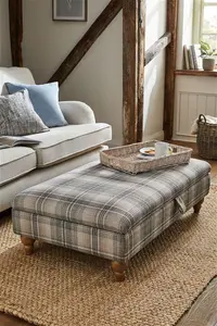 Next Versatile Check Nevis Grey Albury Large Footstool - Versatile Check Nevis Grey