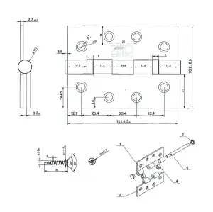 EAI 4" Stainless Ball Race Fire Door Hinges Grade 13 G13 & Screws - 102x76x3mm Square Corners - Satin