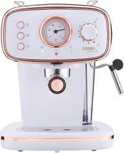 Cook Professional Coffee Machine Espresso Maker Barista Pro 15-Bar Pump Frothing Wand White & Copper