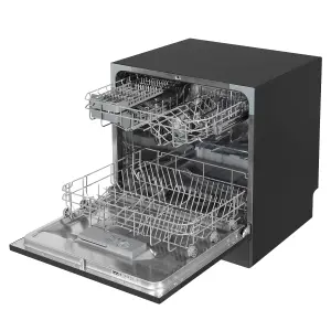 Baridi Compact Tabletop Dishwasher 8 Place Settings, 6 Programmes - Black