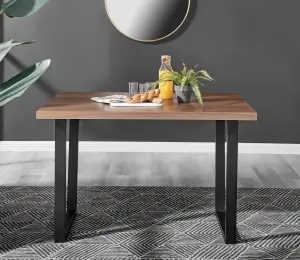 Kylo Brown Wood Effect Dining Table & 4 Black Milan Black Leg Chairs