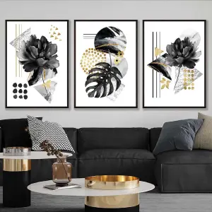 Abstract Black and Gold Botanical Wall Art Prints / 42x59cm (A2) / Gold Frame