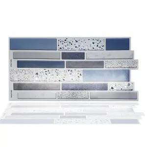 Walplus Terrazzo Silver Touch Blue And Grey Mosaic Wall 2D Tile Stickers Multipack 48Pcs