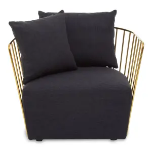 Interiors by Premier Black Fabric Chair, Gold Finish Steel Frame Accent Chair, Lounge Chair with 2 Cushions, Armchair for Home