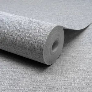 Grandeco Telma Slubbed Fabric Hessian Textured Luxury Wallpaper Light Grey