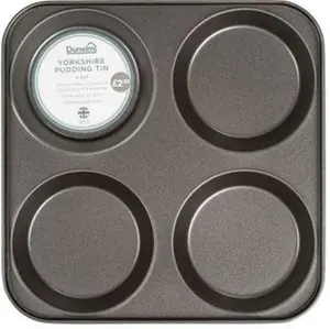 Dunelm 4 Cup Yorkshire Pudding Tray, Grey, Pewter, Carbon Steel