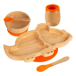 5pc Bamboo Dinosaur Baby Weaning Set - Orange