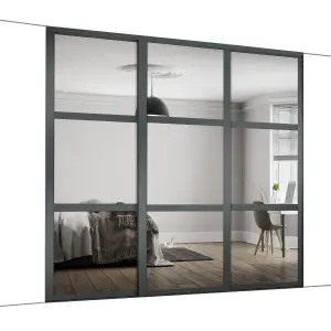 Panel Shaker Mirrored Graphite 3 door Sliding Wardrobe Door kit (H)2260mm (W)1680mm