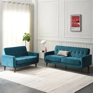 Clarence 2-Seater Teal Velvet Sofa, Two-Seater Blue Fabric Sofa - Daals - Sofas