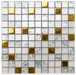 Glass mosaic on mesh for bathroom or kitchen 300mm x 300mm - Frozen Gold