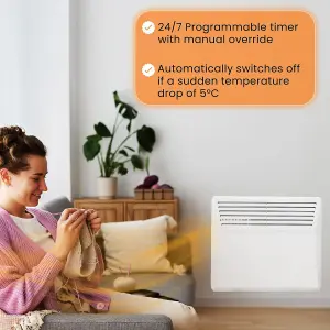 Electric Panel Heater 750W Floor or Wall Mounted Radiator, Adjustable Thermostat with Programmable Timer