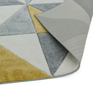 Ochre Modern Geometric Easy To Clean Dining Room Rug-120cm X 170cm