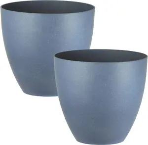 simpa 2PC Light Grey Canterbury Granite Effect Plastic Planter 33cm (Dia).