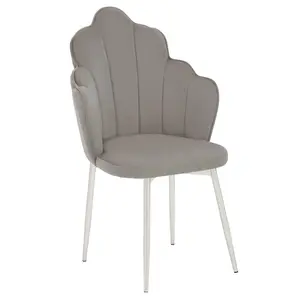 Interiors by Premier Grey Velvet Dining Chair, Backrest Grey Accent Chair with Chrome Legs