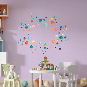 Walplus Combo Kids Wall Sticker - Colourful Dots And Planets PVC