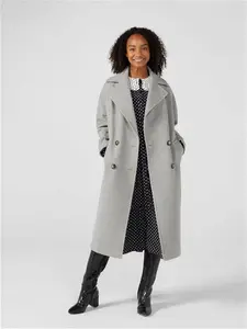 Helene Berman 4 Button Double Breasted Wool Blend Coat With Welt Po...