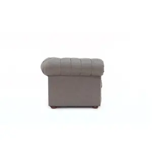 Chesterfield 3 Seater Sofa Charles Charcoal Grey Linen Fabric In Classic Style