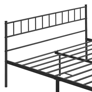 Minimalist Metal Bed Frame with Slatted Headboard Black / Kingsize (5')