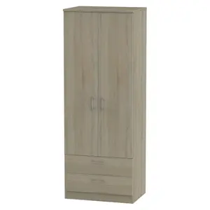 Tenby Ready assembled Contemporary Dark oak effect 2 Drawer Tall Double Wardrobe (H)1970mm (W)740mm (D)530mm