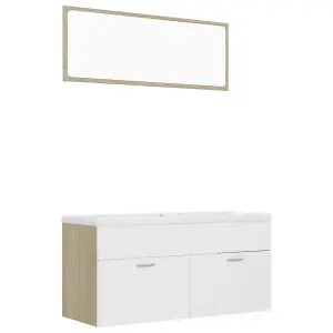 Berkfield Bathroom Furniture Set White and Sonoma Oak Engineered Wood