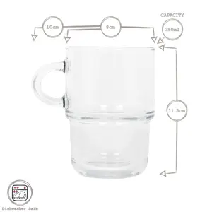 Cozy Stacking Glass Coffee Cups & Saucers 12pc Set - 350ml