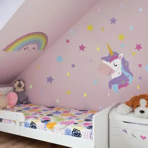 Walplus Magical Unicorn Rainbow Kids Sticker PVC Multicoloured