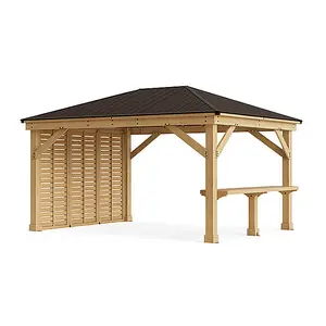 Meridian Gazebo 12ft x 16ft (3.7m x 4.9m) with Privacy Wall & Wooden Bar Counter