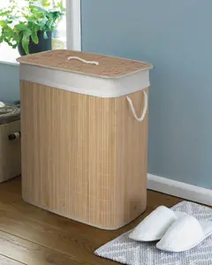 Bamboo Natural Laundry Hamper with Divider