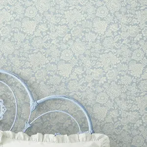 Laura Ashley Midnight Palace Trailing Laurissa Pale Seaspray Blue Smooth Wallpaper