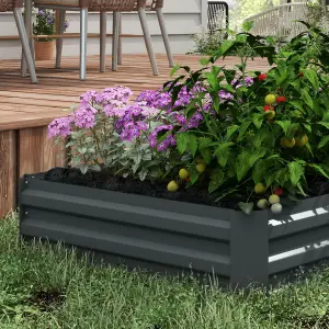 Outsunny Set of 2 Raised Garden Bed Galvanised Planter Box Easy Setup Dark Grey