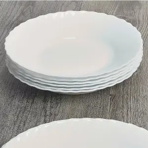 Bormioli Rocco 20cm Round White 6 Plate Set Prima Dinner Service Opal Glass Tableware