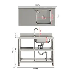 Left Hand Drainer Rectangle One Compartment Stainless Steel Sink with Shelves 100cm