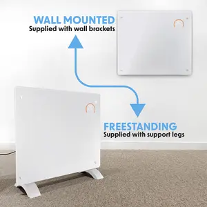 Electric White Glass Panel Heater - 1000W Smart Wi-Fi Wall Moutned Radiator