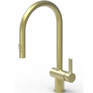 Astini Mayhill Brushed Brass Single Lever Pull Out Kitchen Sink Mixer Tap