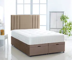 Coffee Plush Foot Lift Ottoman Bed With Memory Spring Mattress And   Vertical  Headboard 6.0 FT Super King