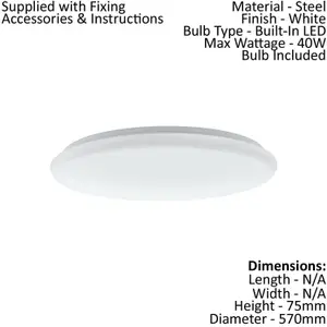 Flush Ceiling Light Colour White Shade White Plastic Bulb LED 40W Included