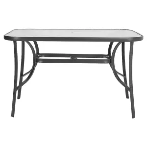 Black Rectangular Tempered Glass Tabletop Metal Outdoor Garden Coffee Table with Parasol Hole 120cm