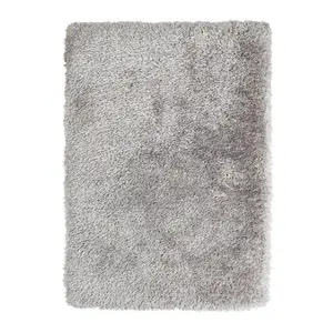 Silver Plain Shaggy Handmade Modern Easy to Clean Rug for Bedroom Dining Room Living Room -80cm X 150cm