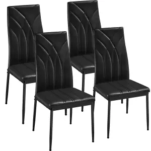 Yaheetech 4PCS Black Upholstered Faux Leather Dining Chairs with Petal Accented High Backrest